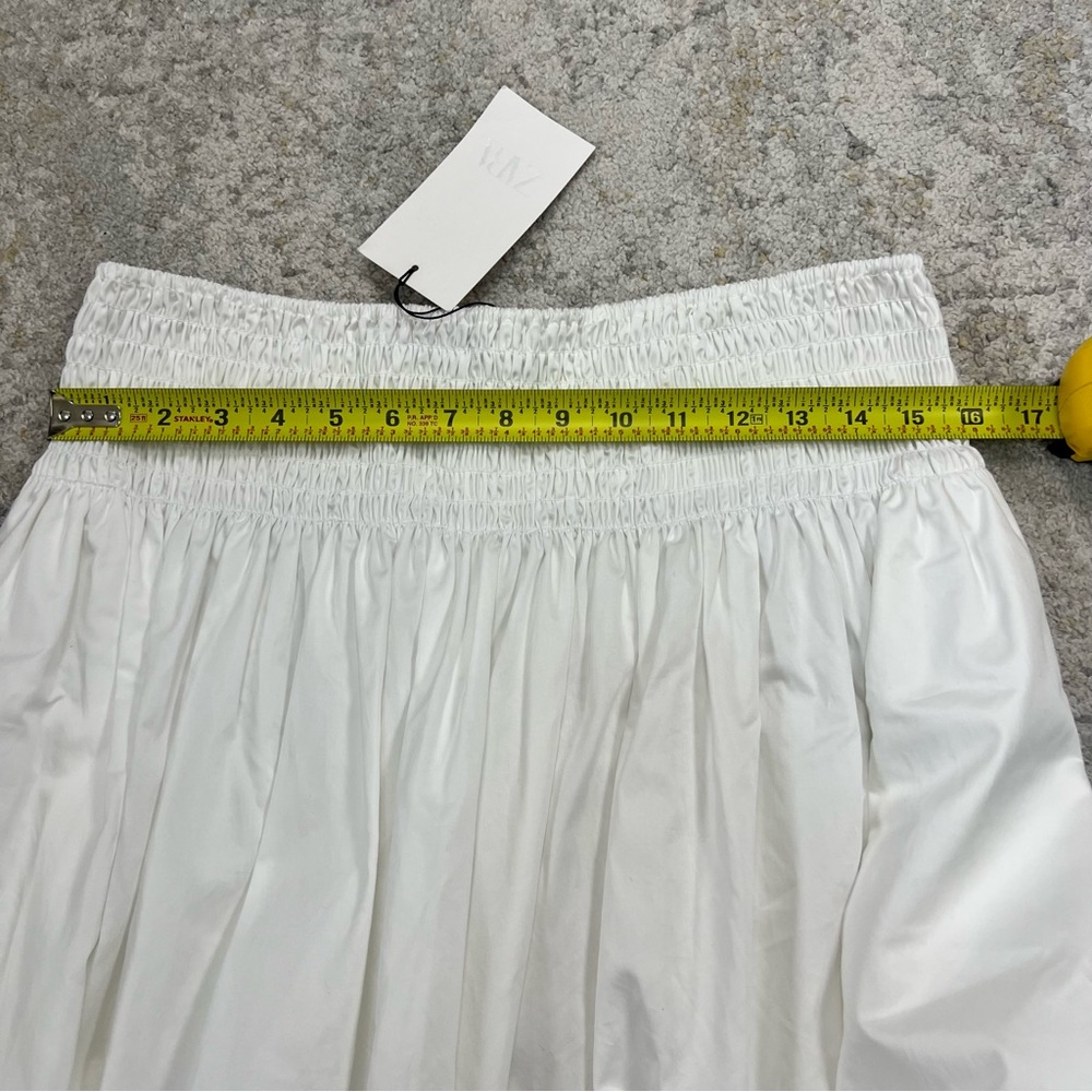 ZARA White Smocked Maxi Skirt Cottagecore Pockets Elastic Waist Size M/L NWT - Picture 7 of 7